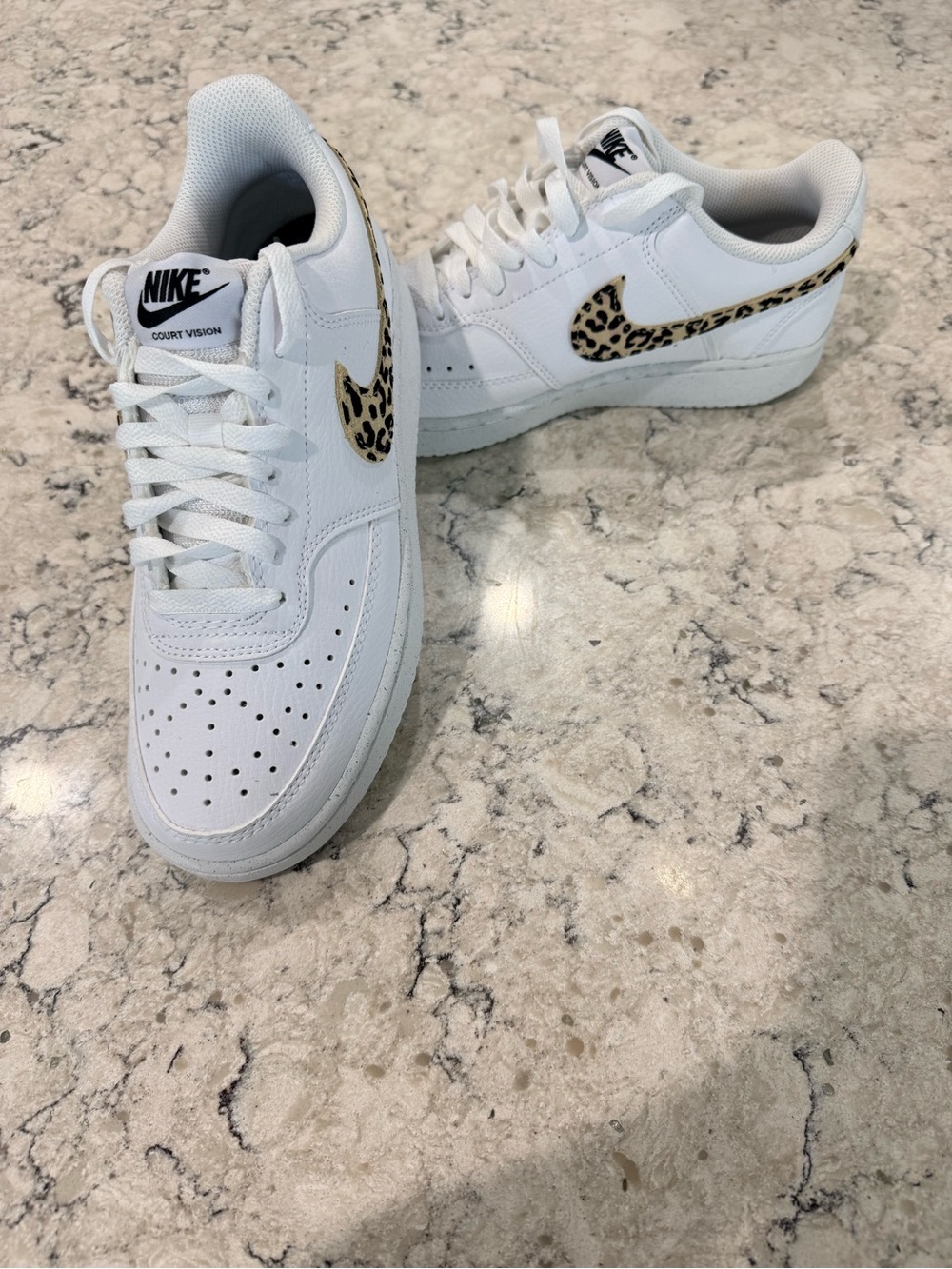 NEW Nike Court Vision Low Women’s 7.5 White Cheetah Print Sneakers - IM7646-100